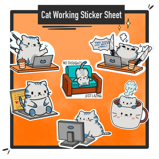 Cat Working Sticker Sheet