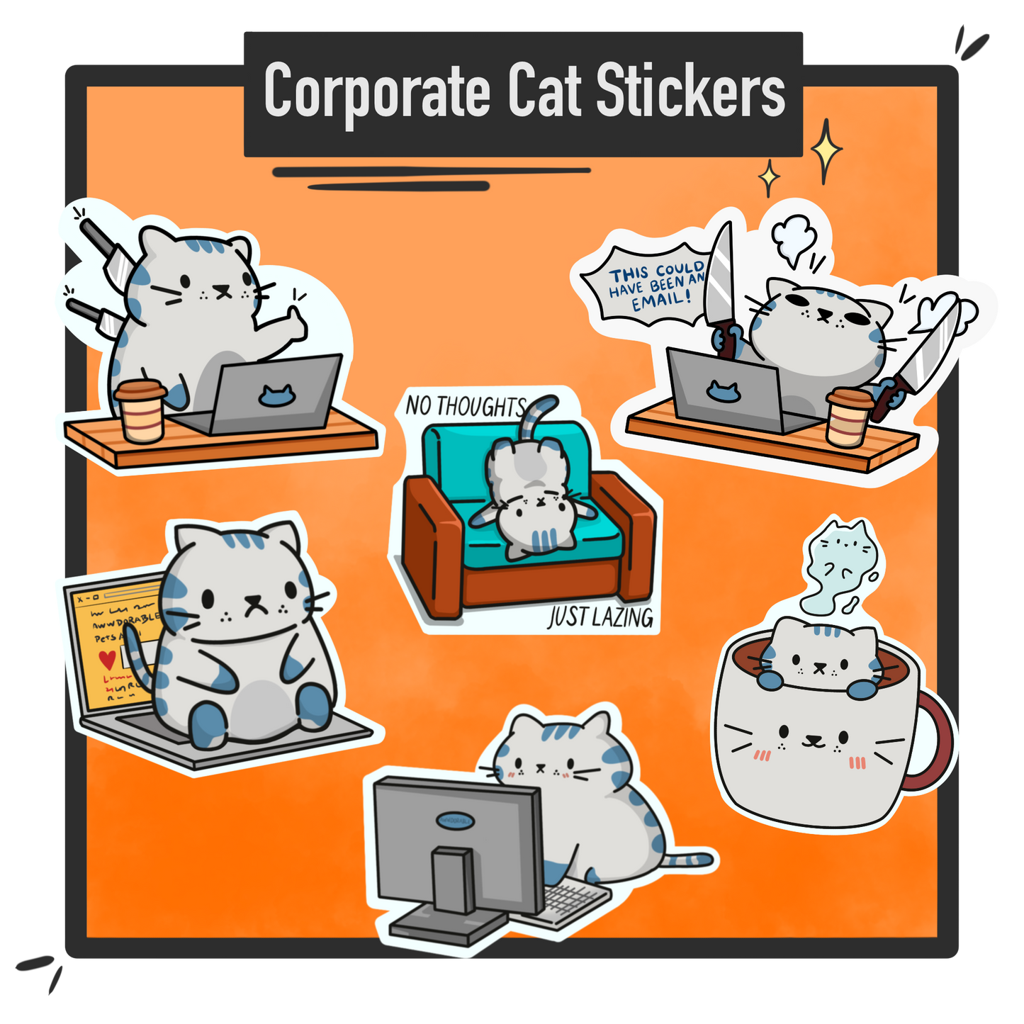 Cat Working Stickers