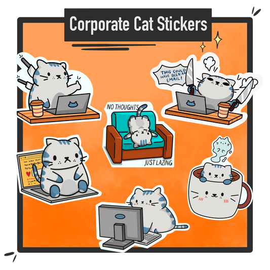Cat Working Stickers